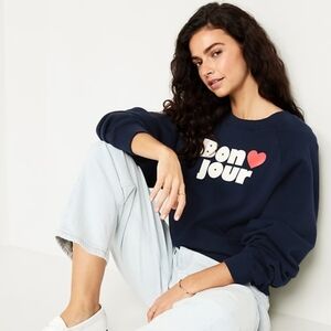 Old Navy Bonjour French Spellout Heart Crewneck Sweatshirt Size XS Soft Socomfy